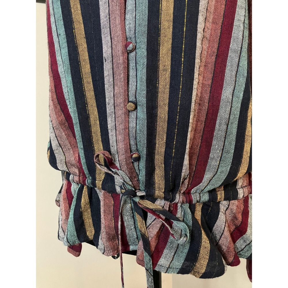 Rails Beaux Varadero Stripe Multicolor Tie‎ Waist Peplum Boho Retro Blouse Small - Picture 3 of 9